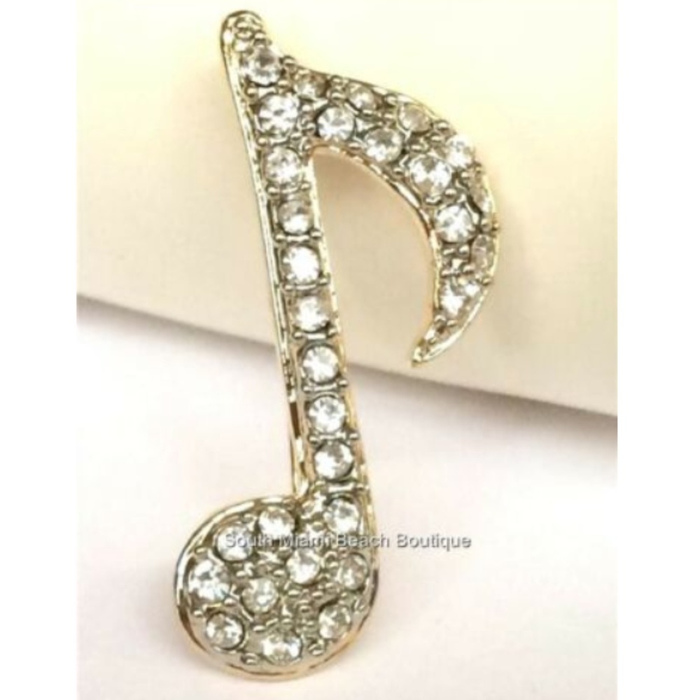 Gold Plated Crystal Music Note Pin Brooch MusicianTeacher Gift Sparkly Crystals